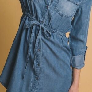 M Papaya blue chambray button dress